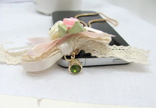 唯美布藝蕾絲玫瑰花長鏈iPhone防塵塞 日韓系手機飾品的優(yōu)雅之選